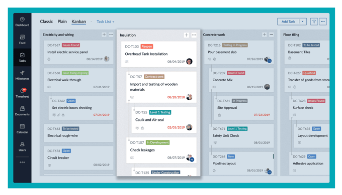 Zoho project management interface
