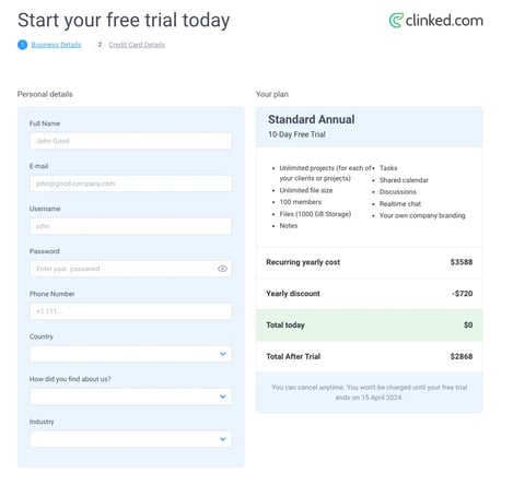 create your free clinked account